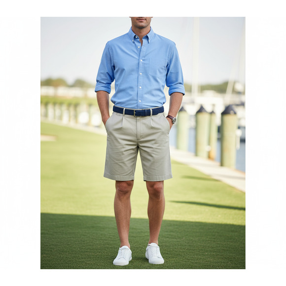 Haggar Men's 40 Beige Pleated Front Comfort Adjustable Waist Lightweight Shorts - Picture 1 of 6